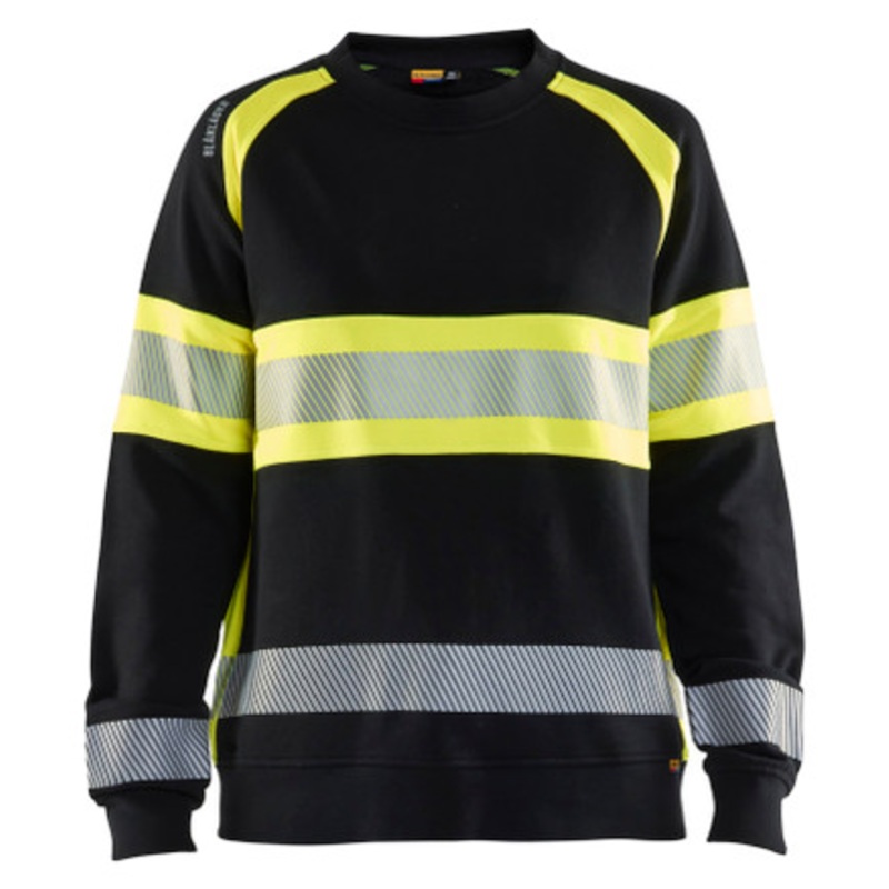 BLAKLADER Sweater | 3409 Womens Black / High Vis Yellow Sweater with Reflective Tape Cotton