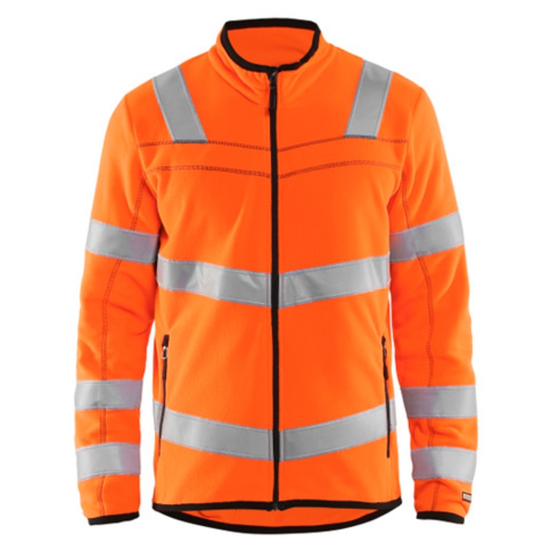 BLAKLADER Sweater Jacket | 4941 Mens High Vis Orange Sweater Jacket with Full Zip Reflective Tape in Polyester Fleece