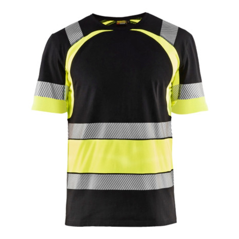 BLAKLADER T-Shirt  | 3421  Black / High Vis Yellow T-Shirt with Reflective Tape Cotton