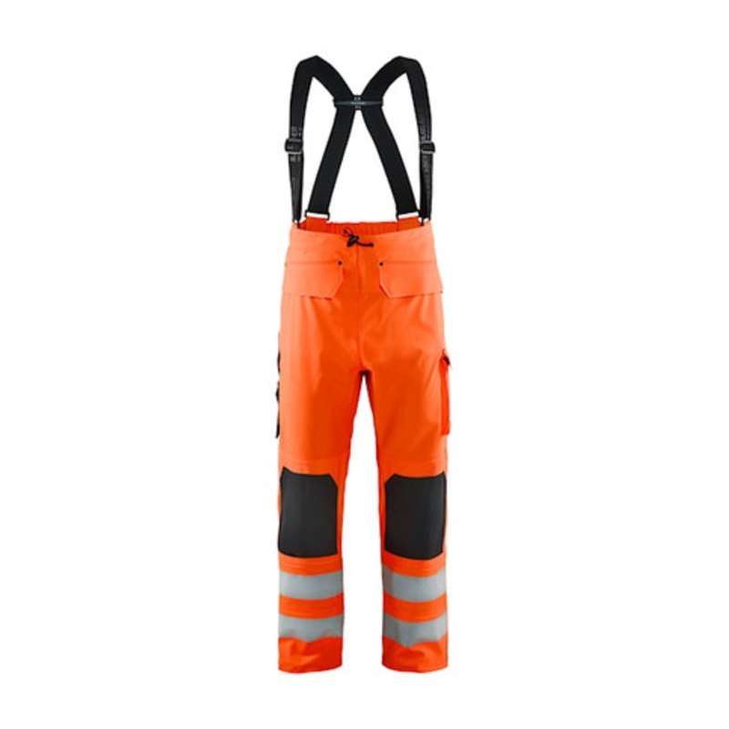 BLAKLADER Trousers | 1302 Rain Bib High Vis Orange Trousers with Reflective Tape Polyester Waterproof