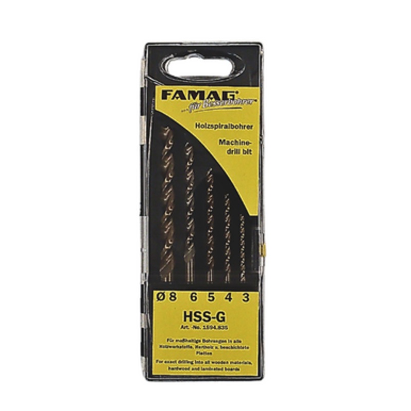 FAMAG Drill Bits | 1594 Brad Point Drill Bits Set  4, 5, 6, 8, 10mm in Solid Timber