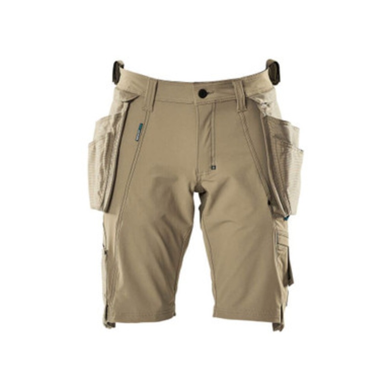 MASCOT Shorts | 17149 Khaki Craftsman Shorts with Holster Pockets and in 4-Way Stretch