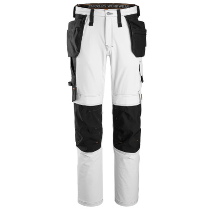 SNICKERS Trousers | 6271 White Painters Trousers with Holster Pockets and Kneepad Pockets in 4-Way Stretch