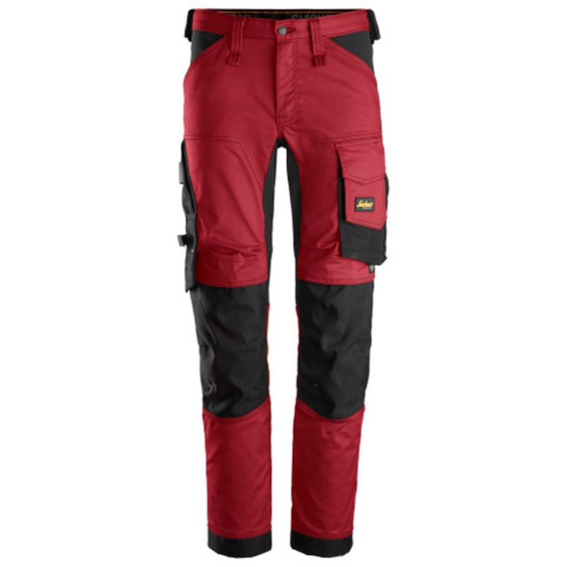 SNICKERS Trousers | 6341 Red AllroundWork Trousers with Kneepad Pockets and in 2-Way Stretch