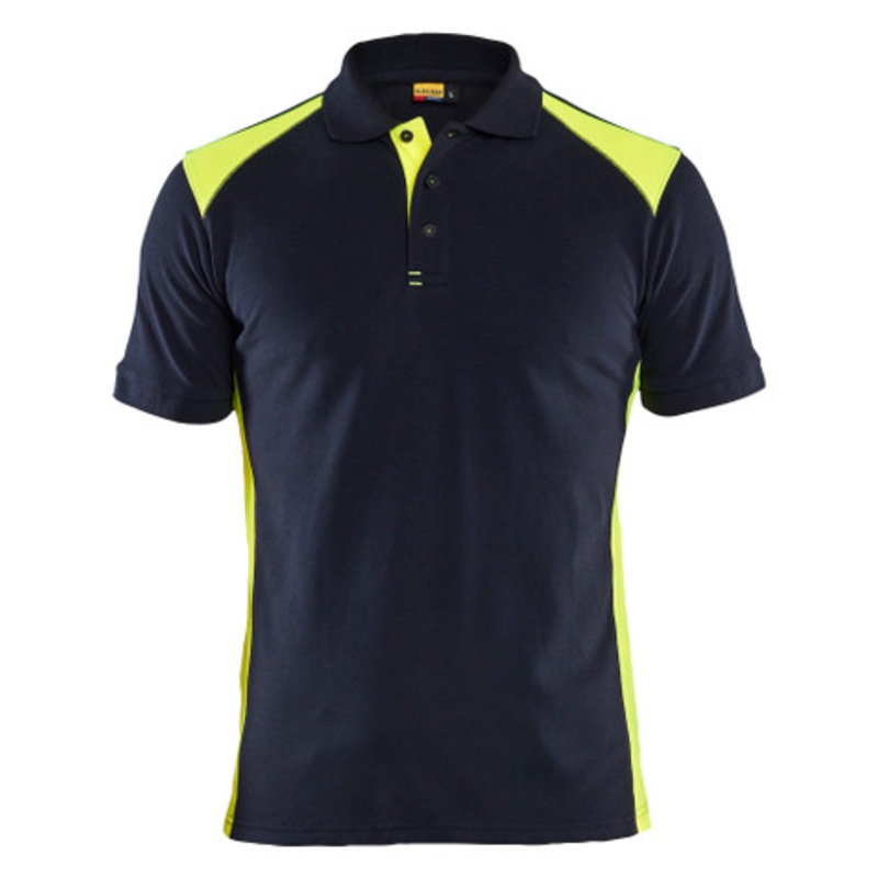BLAKLADER Polo Shirt  | 3324 Dark Navy Blue / Yellow Polo Shirt in Cotton