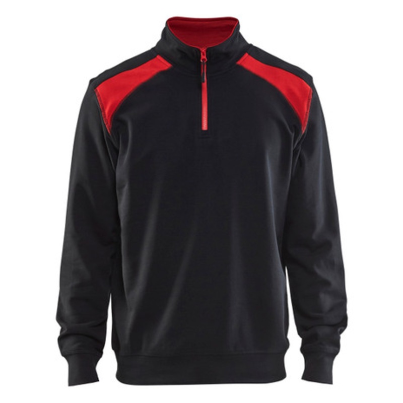 BLAKLADER Sweater | 3353 Black / Red 1/4 Zip Jersey Sweater in Cotton