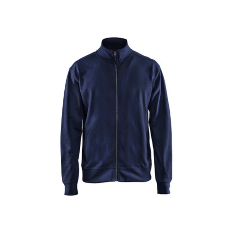BLAKLADER Sweater Jacket | 3371 Mens Navy Blue Full Zip Collared Sweater Jacket in Cotton