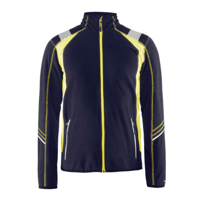 BLAKLADER Sweater Jacket | 4993 Navy Blue / High Vis Yellow Full Zip Sweater Jacket with Reflective Tape Polyester Fleece-SALE