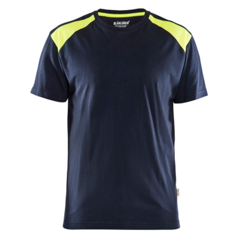BLAKLADER T-Shirt  | 3379 Mens Dark Navy Blue / Yellow Two Tone T-Shirt with Cotton