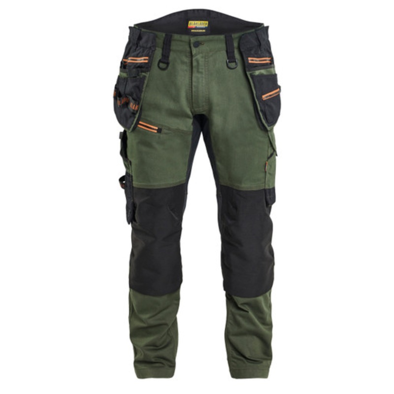 BLAKLADER Trousers | 1970 Craftsman Forest Green / Rust Trousers with Holster Pockets and Kneepad Pockets in Cordura with Stretch