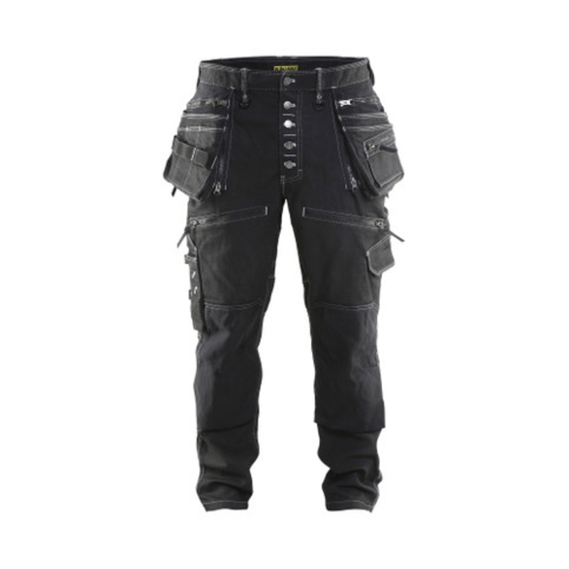 BLAKLADER Trousers | 1999 Craftsman X1900 Black Trousers with Holster Pockets in Denim with Stretch