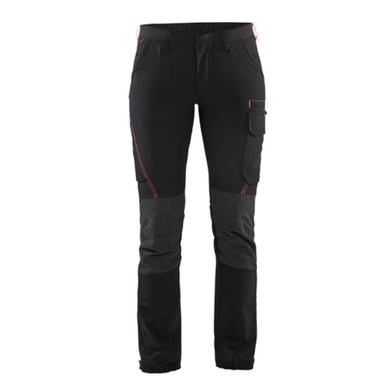 BLAKLADER Trousers | 7122 Womens Service Black / Red Trousers in 4-Way Stretch