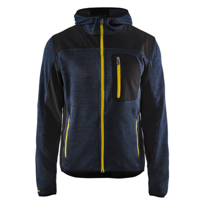 BLAKLADER Hoodie Jacket | 4930 Dark Navy Blue/Yellow Jacket Hoodie with Full Zip and Knitted in Polyester