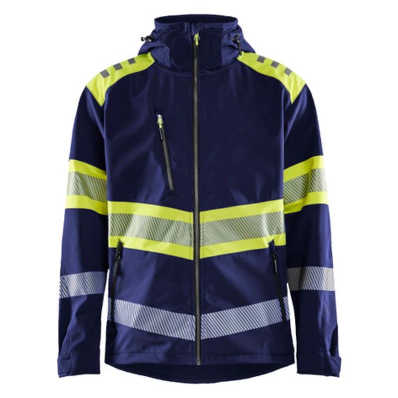 BLAKLADER Jacket | 4494 Navy Blue/High Vis Yellow Jacket with Windproof and Waterproof in Softshell
