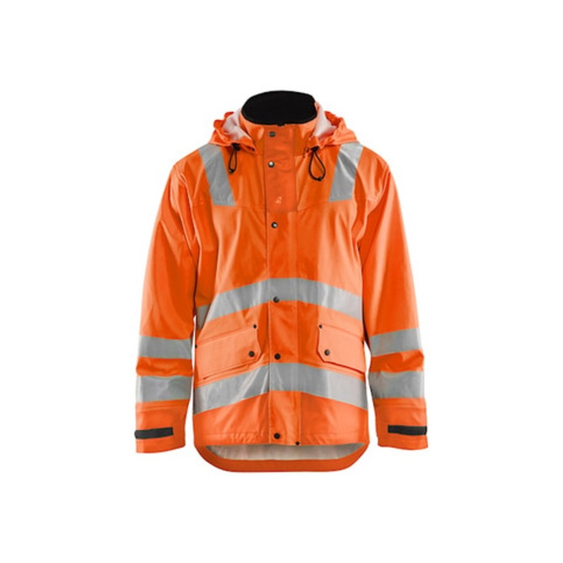 BLAKLADER Rain Jacket | 4302 High Vis Orange Craftsman Rain Jacket with Reflective Tape Polyester Waterproof