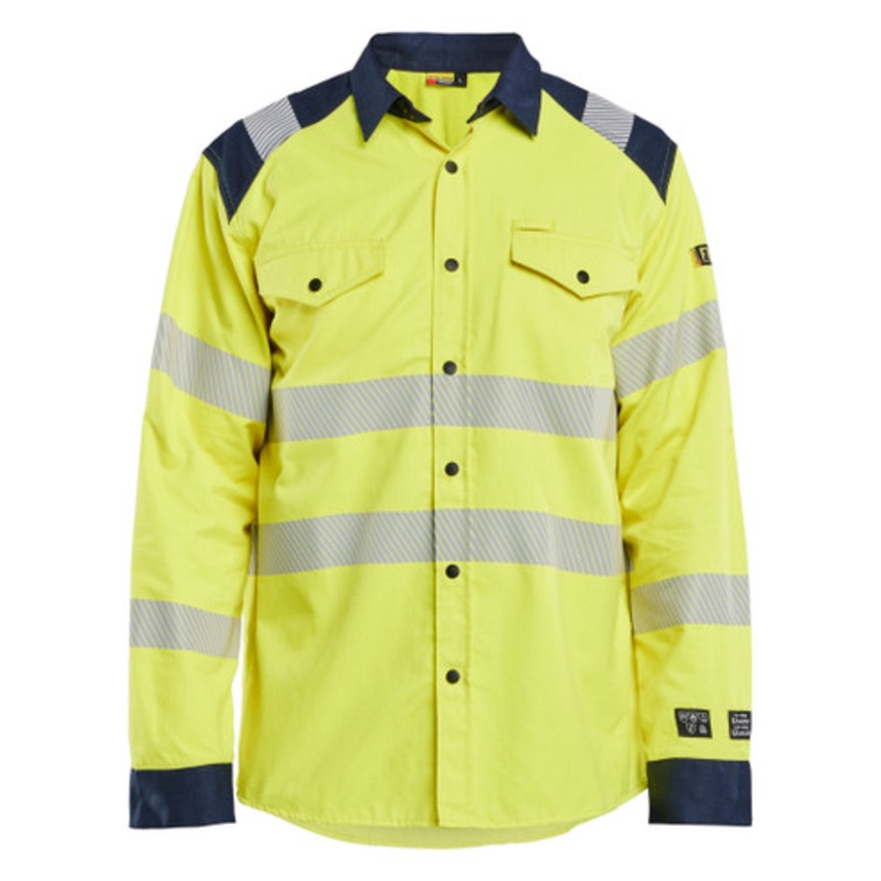 BLAKLADER Shirt  | 3239 High Vis Yellow / Navy Blue Anti-Flame Multinorm Shirt with Anti-Static Durable Poly/Cotton Blend