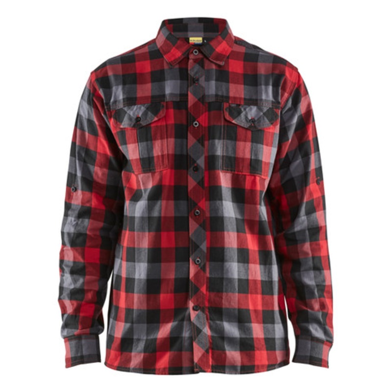 BLAKLADER Shirt  | 3299 Mens Red / Black Long Sleeve Flannel Shirt in Cotton