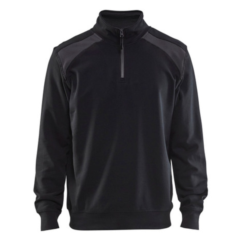 BLAKLADER Sweater | 3353 Black / Dark Grey 1/4 Zip Jersey Sweater in Cotton