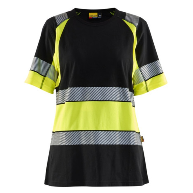 BLAKLADER T-Shirt  | 3410 Womens Black / High Vis Yellow T-Shirt with Reflective Tape Cotton