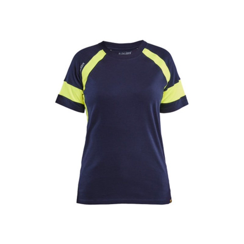 BLAKLADER T-Shirt | 3524 Navy Blue/High Vis Yellow Womens Two Tone T-Shirt with and in Cotton