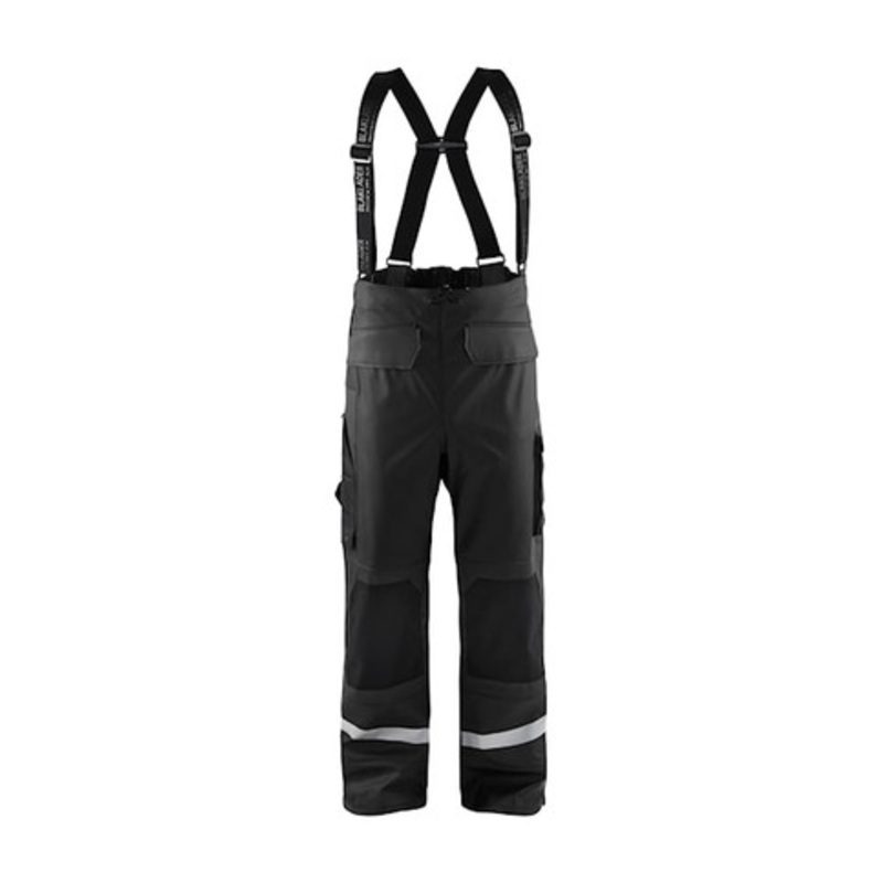 BLAKLADER Trousers | 1305 Rain Bib Black Trousers with Reflective Tape Polyester Waterproof