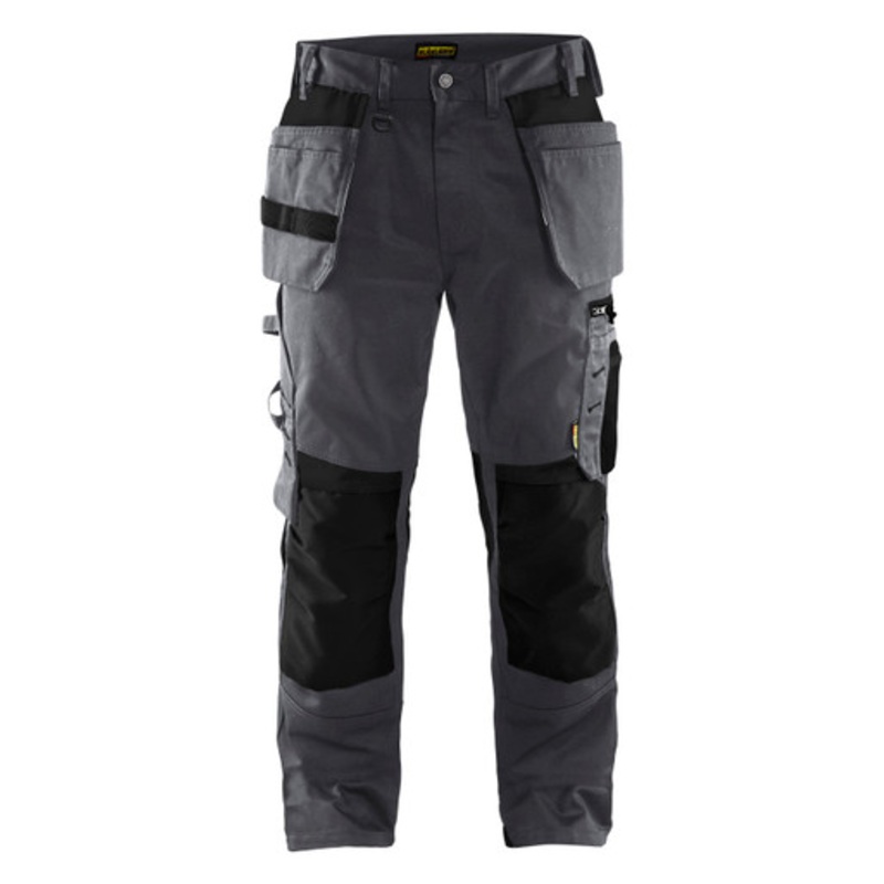 BLAKLADER Trousers | 1555 Craftsman Mid Grey / Black Trousers with Kneepad Pockets and Holster Pockets Cotton
