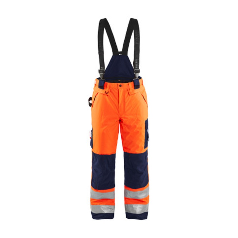 BLAKLADER Trousers | 1885 Mens Winter Shell High Vis Orange / Navy Blue Trousers with Kneepad Pockets and Reflective Tape Polyester Waterproof