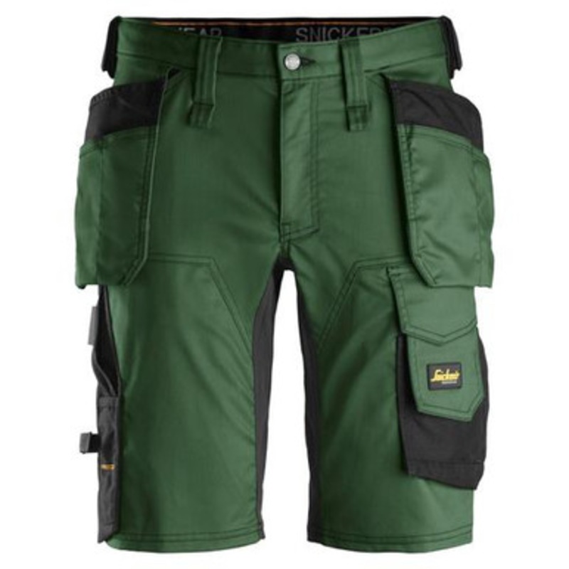 SNICKERS Shorts | 6141 Mens Allround Work Green Shorts with Holster Pockets Cotton with Stretch