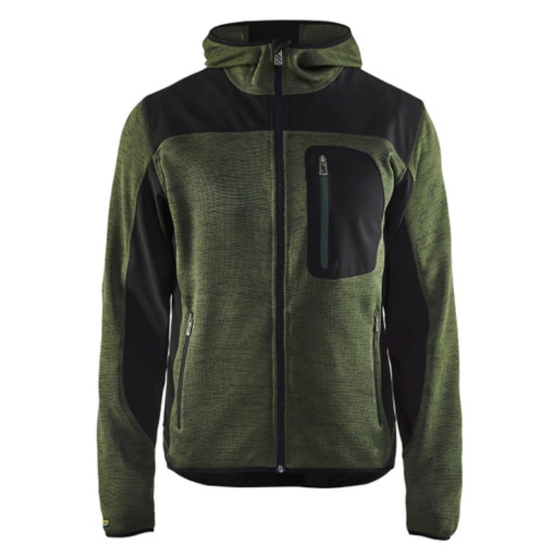 BLAKLADER Hoodie Jacket | 4930 Army Green Jacket Hoodie with Full Zip and Knitted in Polyester