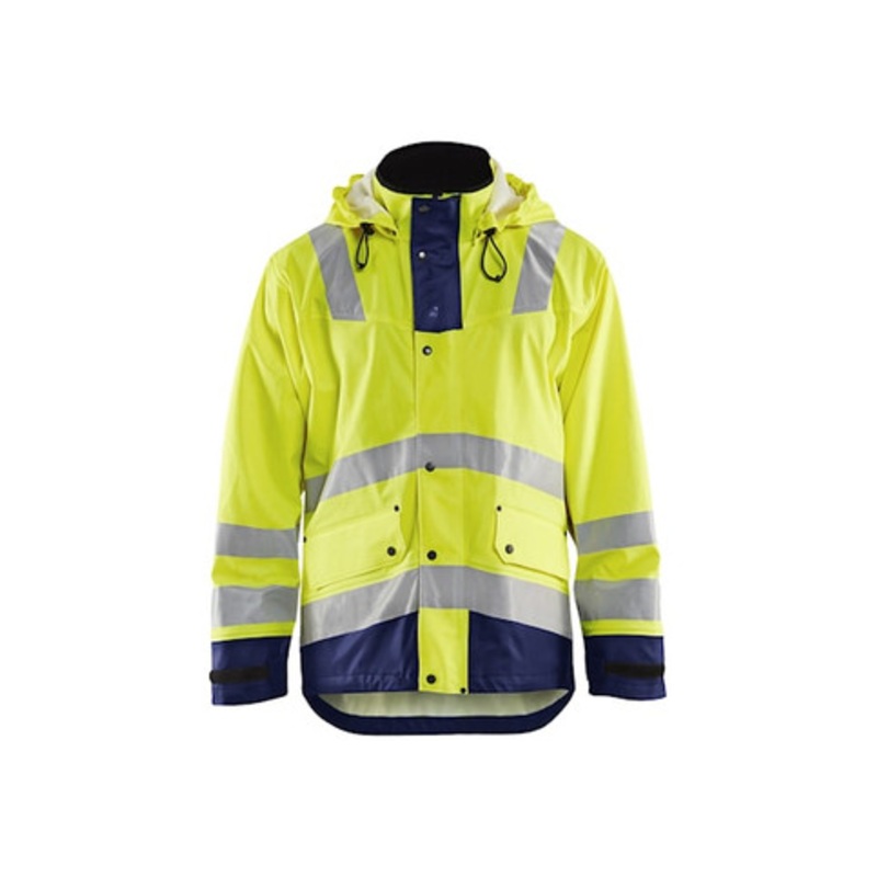 BLAKLADER Rain Jacket | 4302 High Vis Yellow / Navy Blue Craftsman Rain Jacket with Reflective Tape Polyester Waterproof