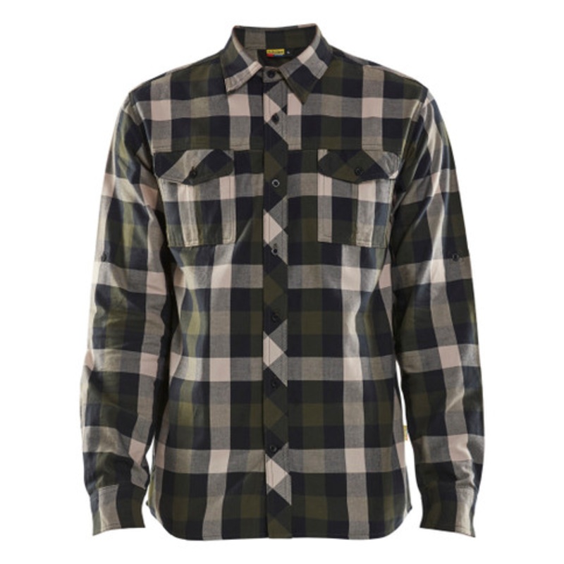 BLAKLADER Shirt  | 3299 Mens Olive Green / Black Long Sleeve Flannel Shirt in Cotton