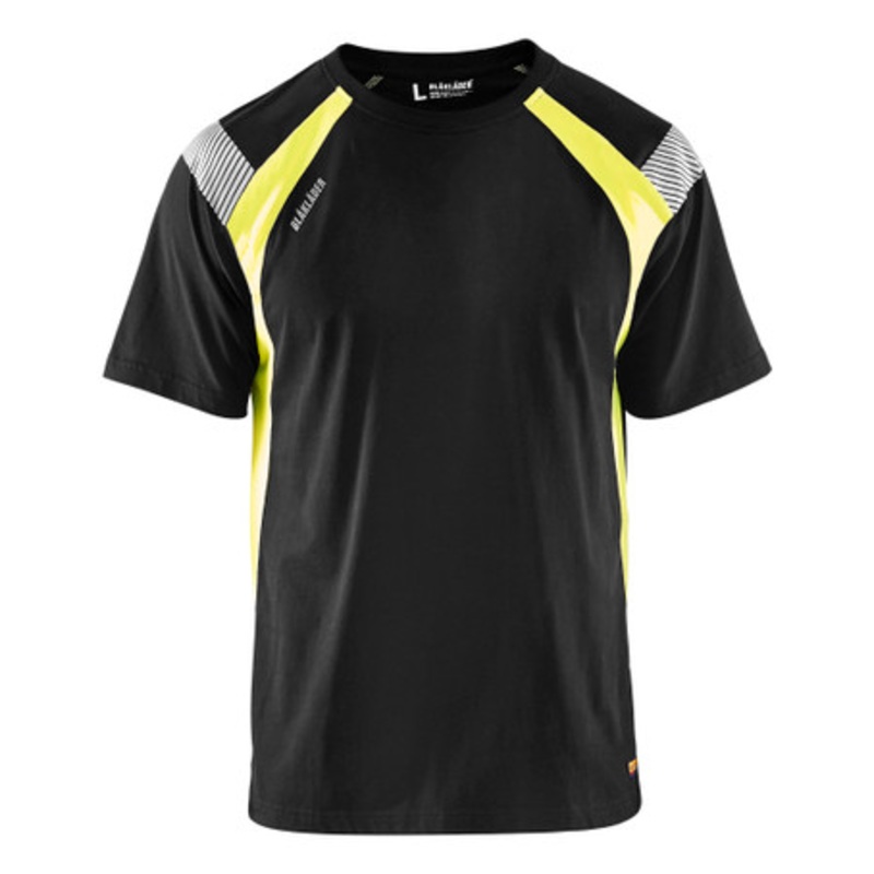 BLAKLADER T-Shirt  | 3332 Mens Black / High Vis Yellow UV Protection Profile T-Shirt with Reflective Tape Polyester
