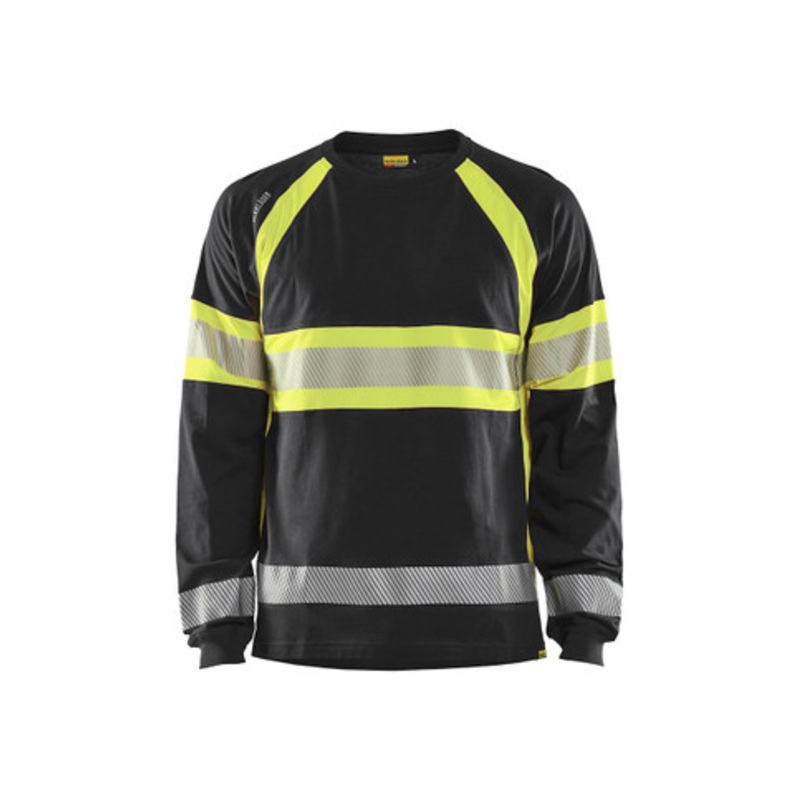 BLAKLADER T-Shirt | 3510 Black/High Vis Yellow Long Sleeve T-Shirt with Reflective Tape and in Cotton