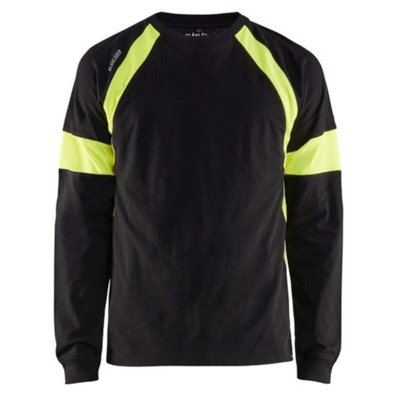 BLAKLADER T-Shirt | 3520 Black/High Vis Yellow Two Tone T-Shirt with Long Sleeve and in Cotton