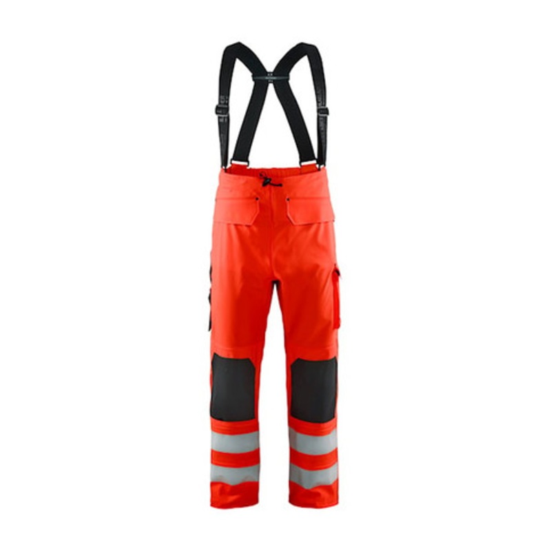 BLAKLADER Trousers | 1302 Rain Bib High Vis Red Trousers with Reflective Tape Polyester Waterproof -SALE