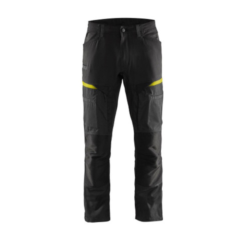 BLAKLADER Trousers | 1456 Service Black / Yellow Trousers with Durable Poly/Cotton Blend