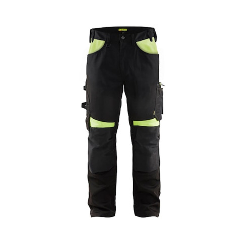 BLAKLADER Trousers | 1556  Craftsman Black / Yellow Trousers with Kneepad Pockets in Cotton