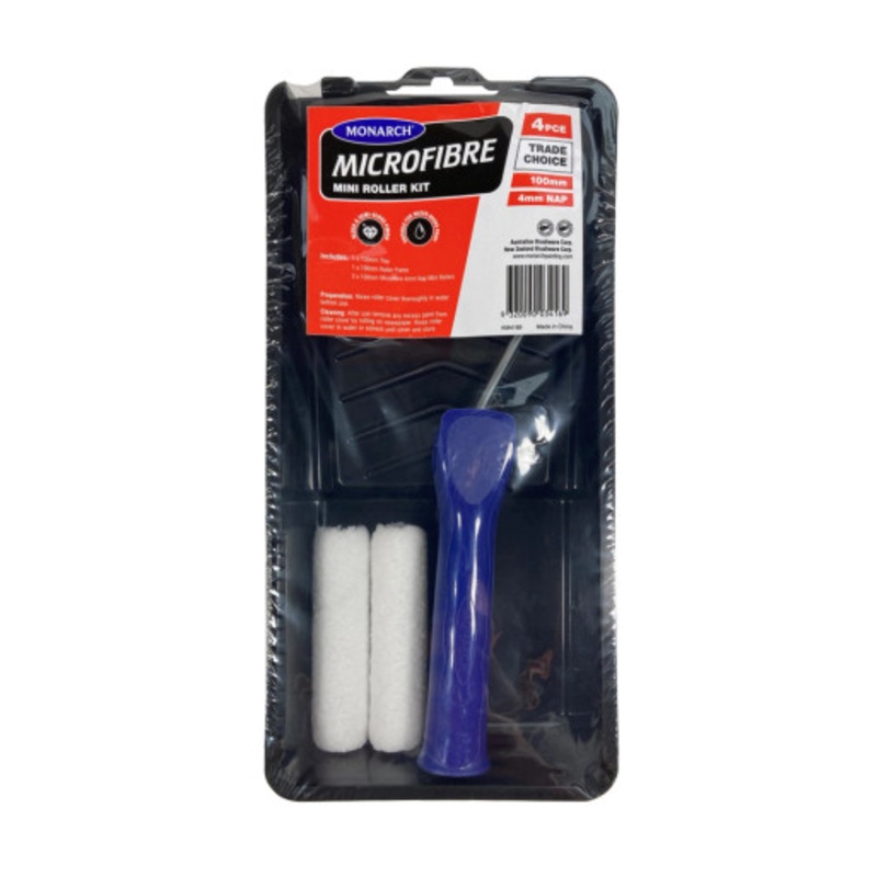 MONARCH Paint Kit |  100mm/4mm Nap Microfibre MINI Roller Paint Kit 4 Pieces