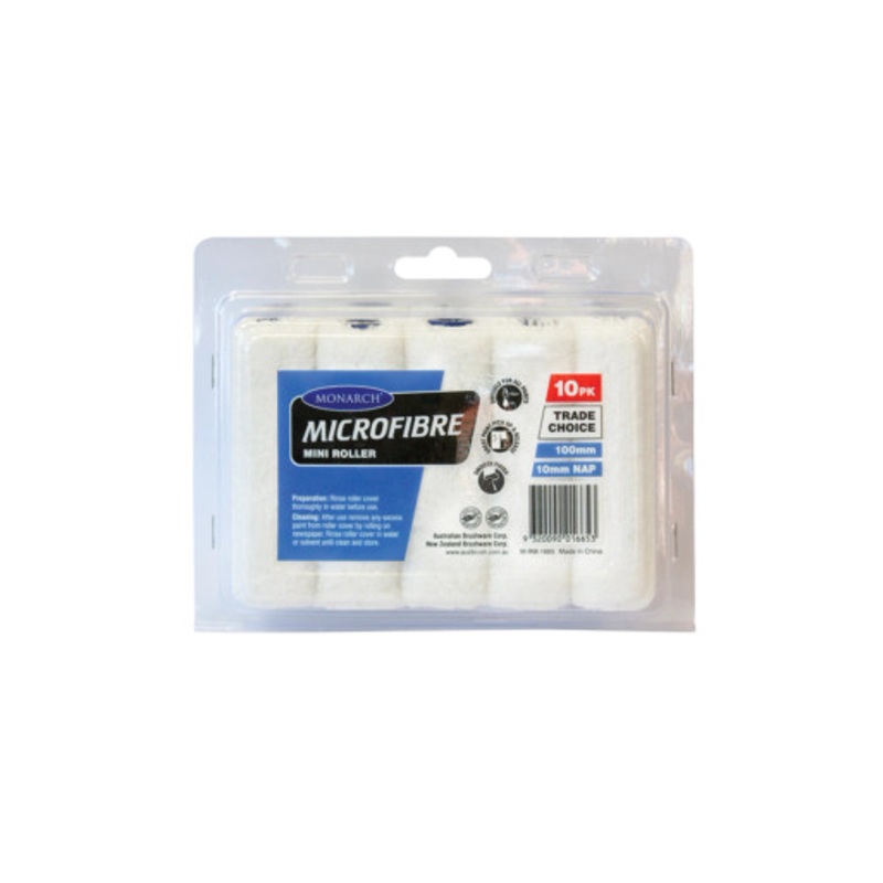 MONARCH Paint Roller | MINI 100mm Paint Roller 10mm Nap in 10 Pack in Microfibre
