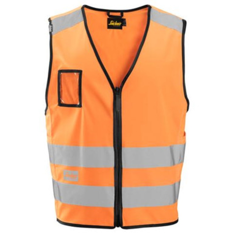SNICKERS Vest  | 9153 High Vis Orange Full Zip Safety Vest with Reflective Tape  Polyester