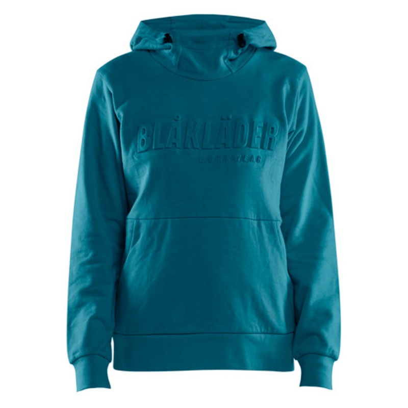 BLAKLADER Hoodie | 3560 Teal Blue Womens Hoodie with Kangaroo Pocket and 3D Logo in Cotton