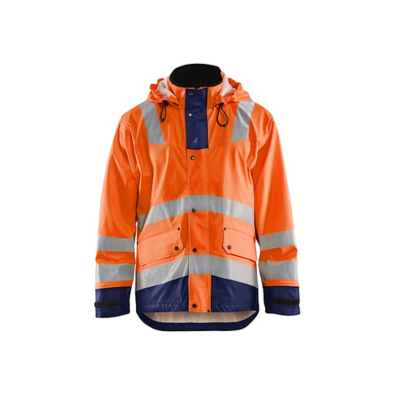 BLAKLADER Rain Jacket | 4302 High Vis Orange / Navy Blue Craftsman Rain Jacket with Reflective Tape Polyester Waterproof