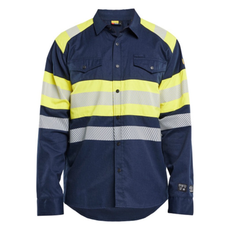 BLAKLADER Shirt  | 3229 Navy Blue Anti-Flame Multinorm Long Sleeve Shirt with Reflective Tape Durable Poly/Cotton Blend