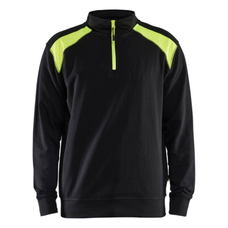 BLAKLADER Sweater | 3353 Black / High Vis Yellow 1/4 Zip Jersey Sweater in Cotton
