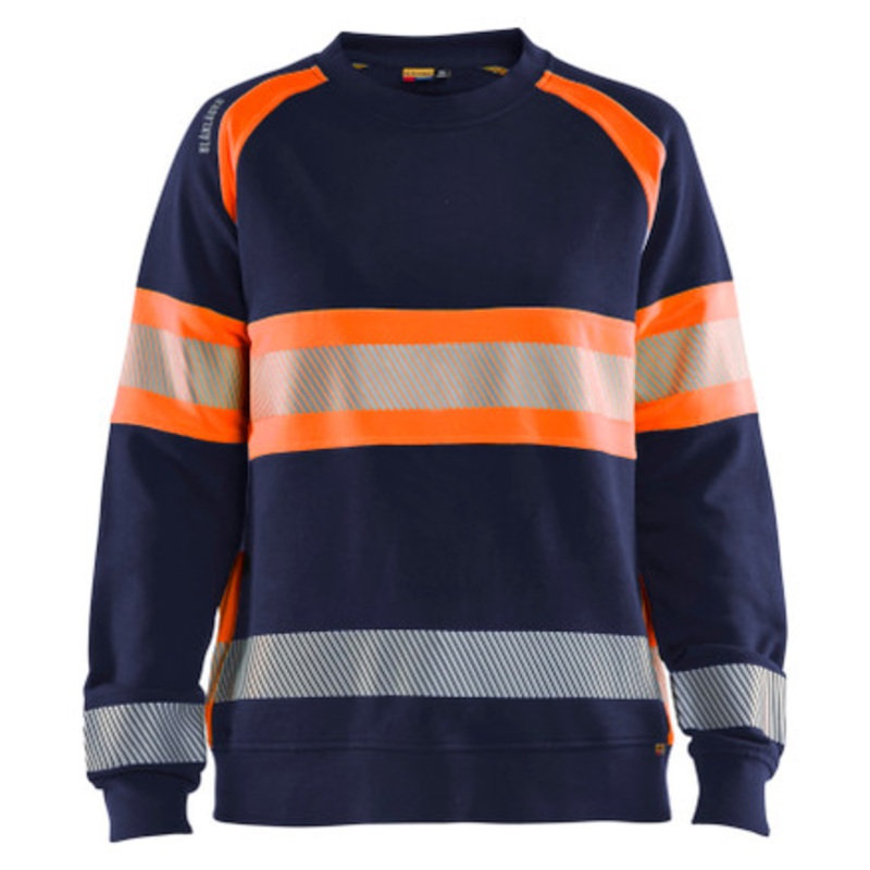 BLAKLADER Sweater | 3409 Womens Navy Blue / High Vis Orange Sweater with Reflective Tape Cotton
