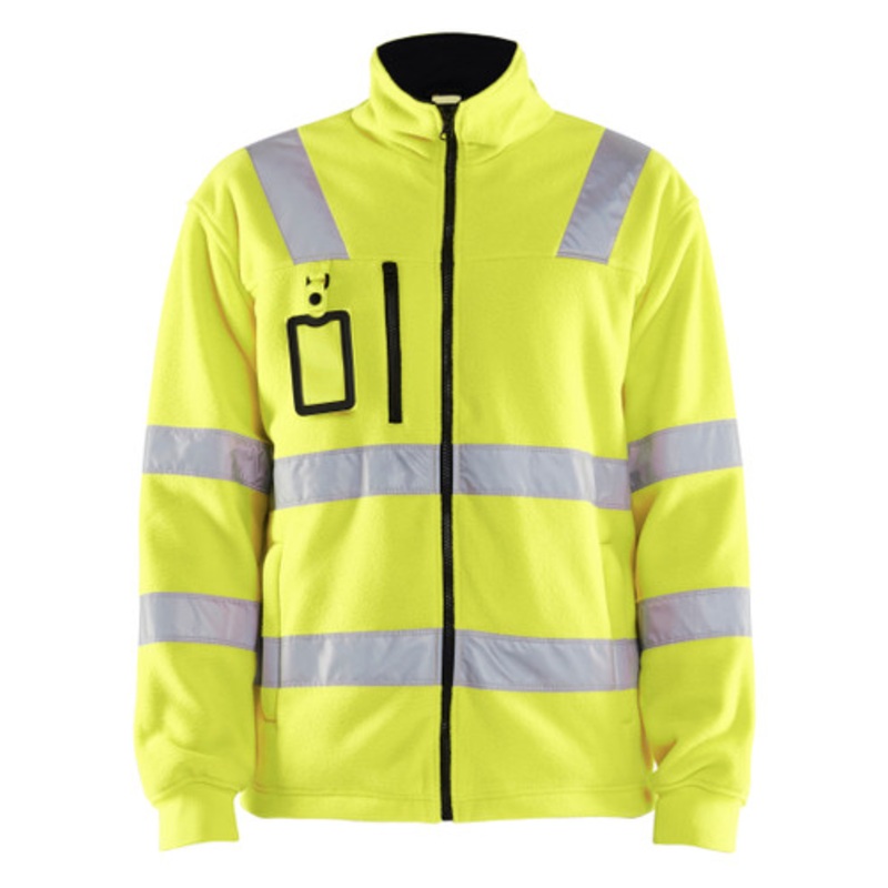 BLAKLADER Sweater Jacket | 4853 Mens High Vis Yellow Full Zip Sweater Jacket in Reflective Tape Polyester Fleece