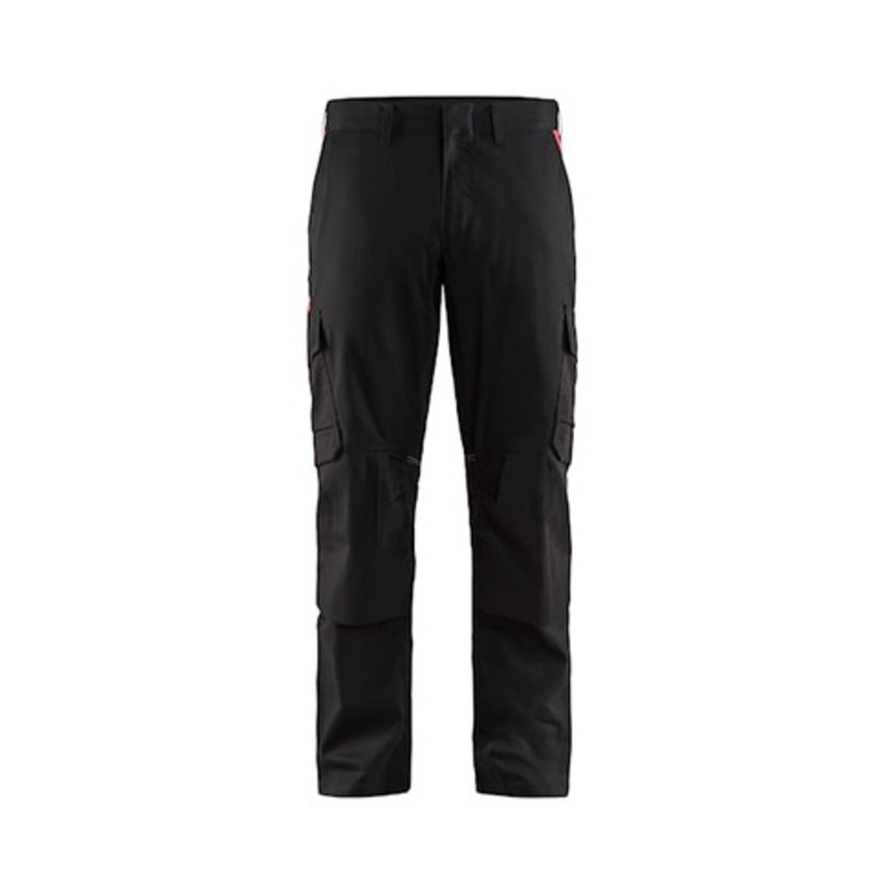BLAKLADER Trousers | 1448 Industry Black / Red Trousers with Kneepad Pockets and Scratch Free 2-Way Stretch