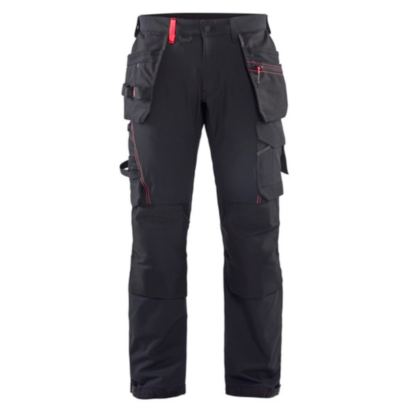 BLAKLADER Trousers | 1522 Craftsman Black / Red Trousers with Kneepad Pockets and Holster Pockets 4-Way Stretch