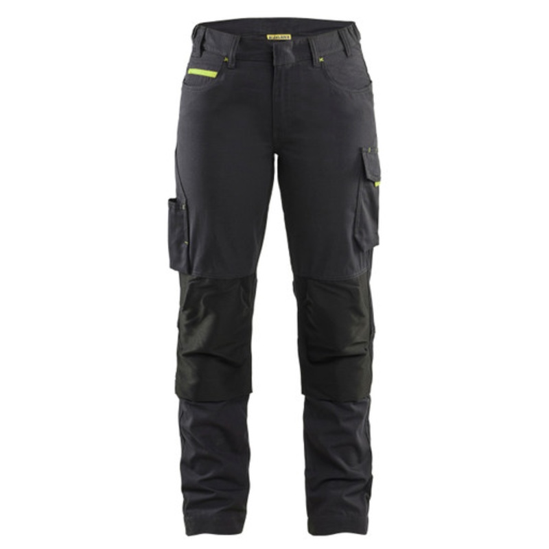 BLAKLADER Trousers | 7195 Womens Service Black / Yellow Trousers with Kneepad Pockets and Scratch Free Rip-Stop with Stretch