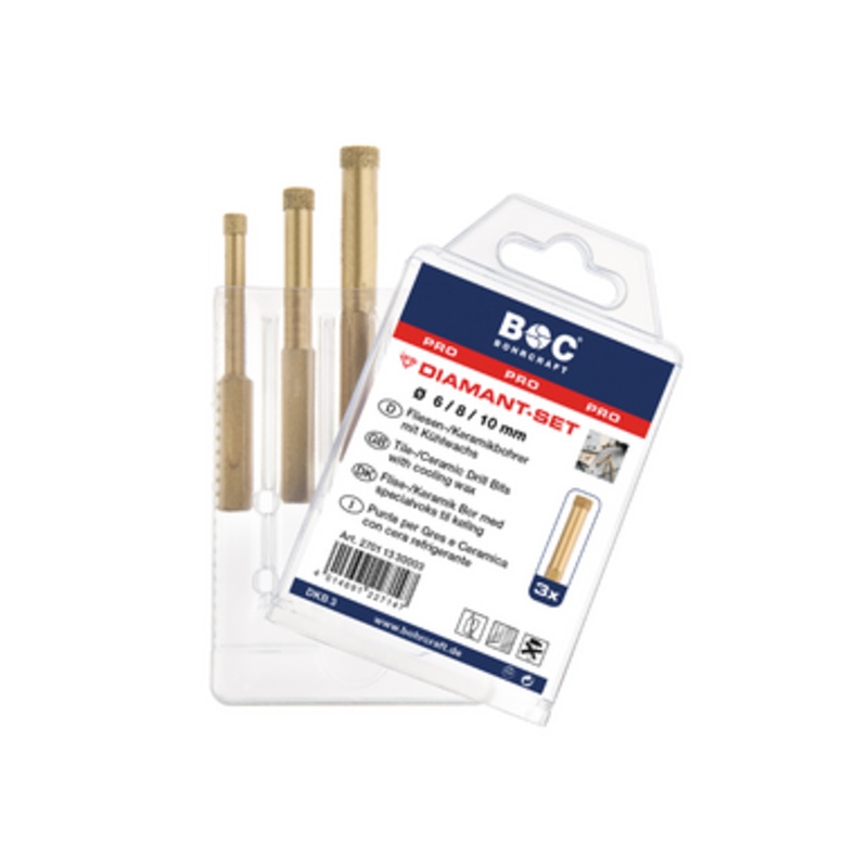 BOHRCRAFT Drill Bits | 2701 TILE Diamond Drill Bits Wax Cooled in Set 6,8,10mm in Mineral Material